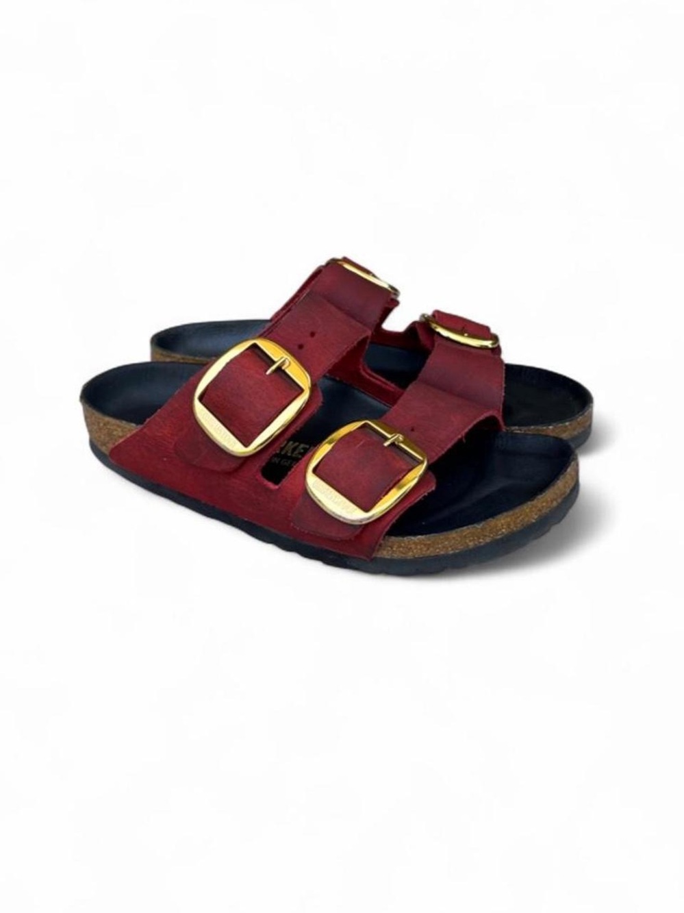 Birkenstock Arizona Big Buckle Red Maroon Gold Buckle Sandals EU 36 Women's 5